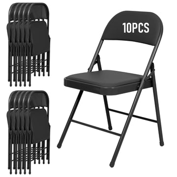 10 Pack Folding Chair, Black Folding Chairs with Cushion Portable Stackable Commercial Seat with Steel Frame, Padded