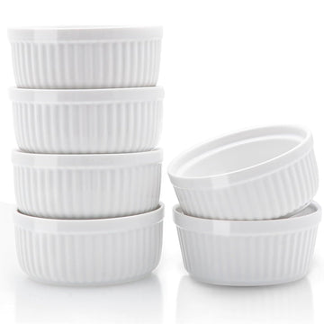 6-Pc 8-Oz Ceramic, 4.3" Wide, 2" Tall, Ivory White