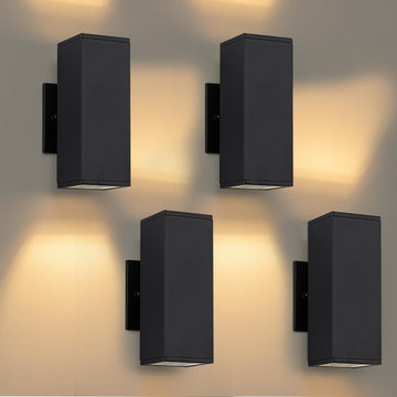 4 Pack Square Up Down Outdoor Wall Lights, Black Exterior