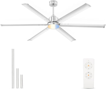 72 Inch Ceiling Fan with Light, Industrial Aluminum Blades, DC Motor 6 Speed Reversible,Covered Outdoor Space