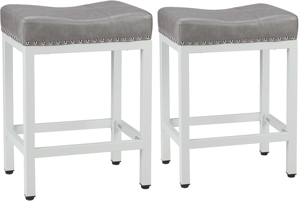 24 Inch Bar Stools Set of 2, Counter Height Barstools Island, PU Leather Upholstered Modern Sadle Barstools