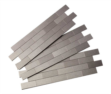 Peel and Stick Backsplash 12.5in x 4in Subway Stainless Matted Metal Tile s (3-Pack)