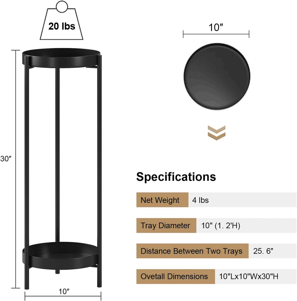 30" Plant Stand, 2 Tier Metal Flower Plants Holder with 2 Removable Display | Easy Install for Indoor or Outdoor,Pot