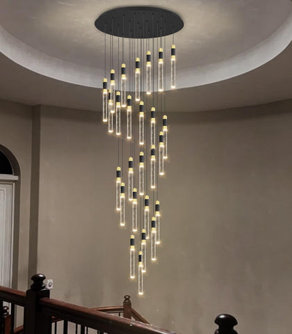 Modern 14.5ft LED Chandeliers for Living Room, Dining Room, Entryway - Dimmable Crystal Cylinder Pendant Lights A100-B0C659BZZQ