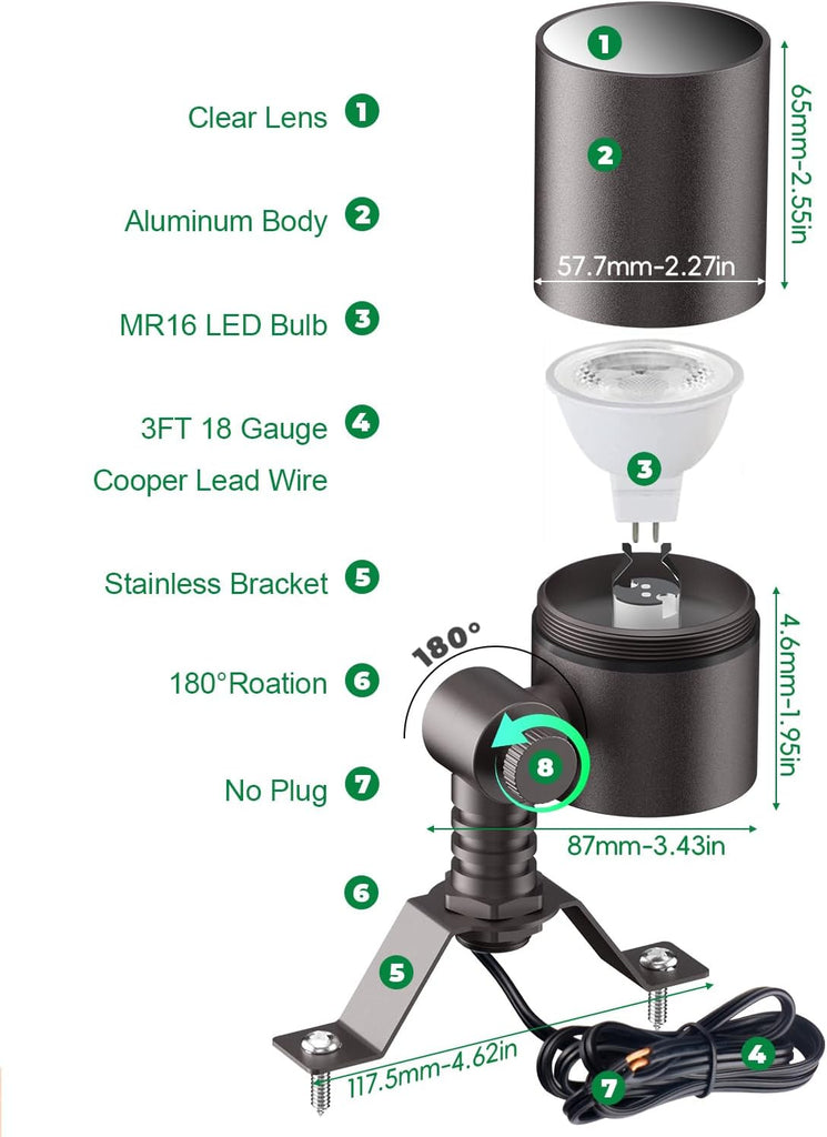 Low Voltage Down Light Tree Light, MR16 LED Spot Light 1-Pack | 5W GU5.3 Bulb, Adjustable Up/Down Aluminum