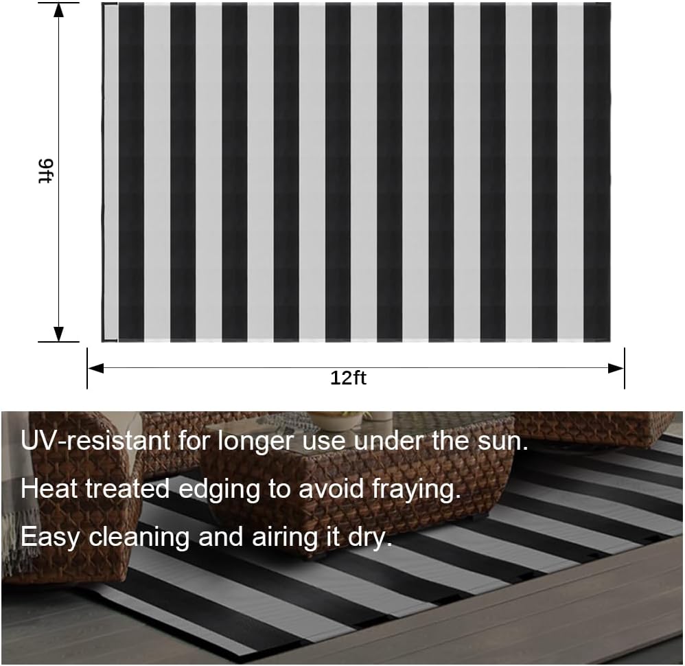 Plastic Straw Rug, 9'x12' Outdoor Waterproof Patio Rugs Foldable Reversible Camping Mat for RV, Deck
