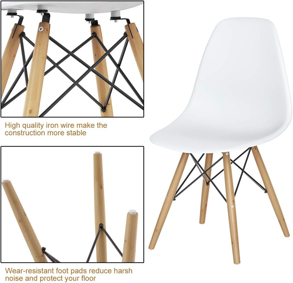 Dining Chairs Set of 2 White, Pre Assembled Mid Century Modern Dining Chairs with Wood Legs, Armless Kitchen Chairs