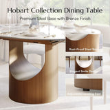 Modern Extendable Dining Table for 4-6, 47" to 63" Round to Oval Sintered Stone Kitchen Table with Carbon Steel Base