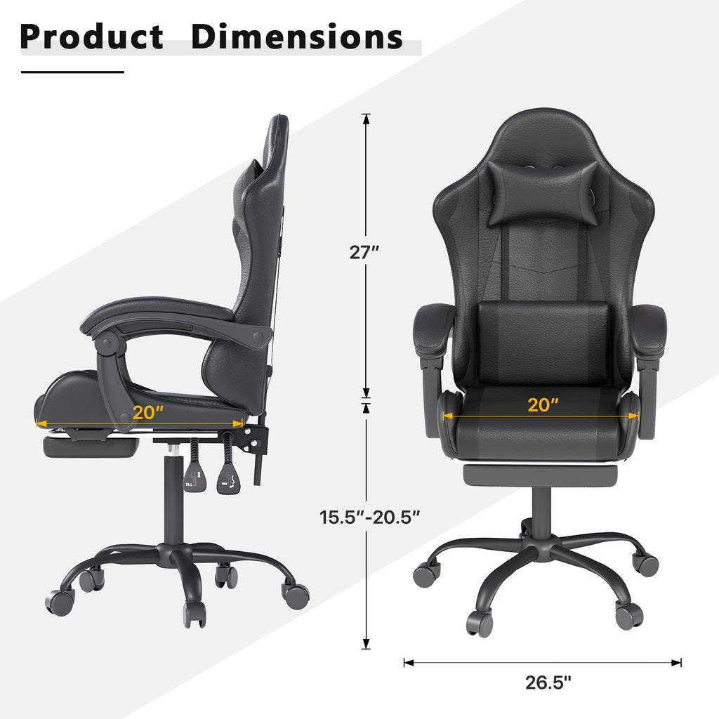 Gaming Chair with Headrest and Footrest, Black