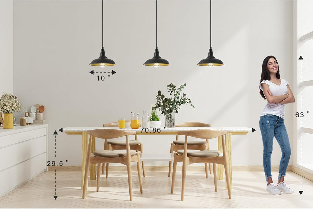 Farmhouse Pendant Lights with 10 Inch Dome, Barn Style Ceiling Mounted Light Fixture for Kitchen, Dinning Room