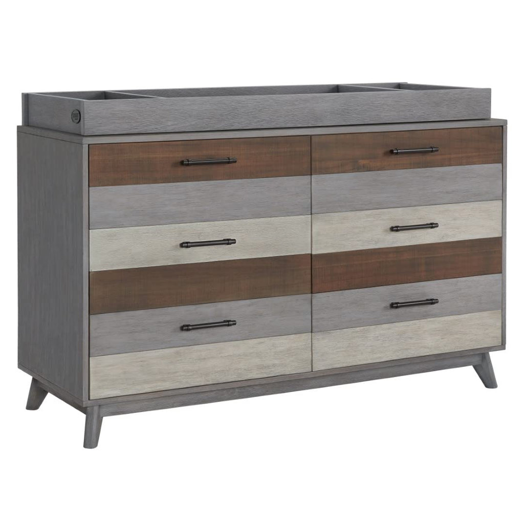 Premium Changing Topper for 6-Drawer Dresser, Wire Brush Multi-Tone Gray Finish