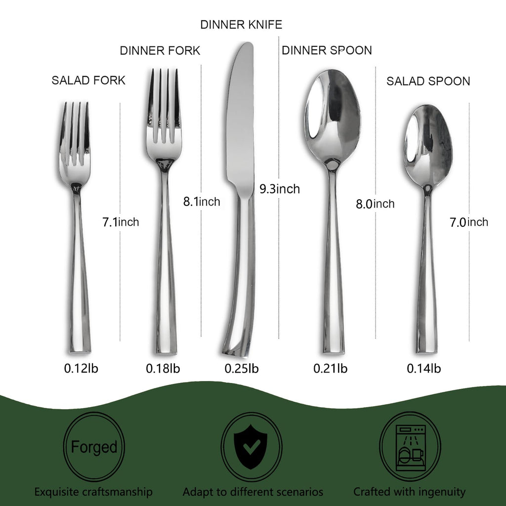 18/10 5-Piece Silverware Set, Glossy Flatware Set Stainless Steel, Modern Cutlery Set, Service for 1, Mirror Finish