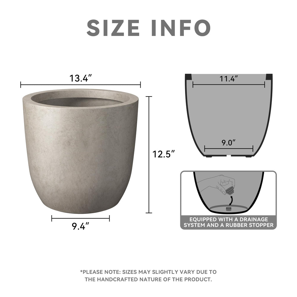 Accent Round Curved Weathered Concrete Planter 13.3" Dia, Outdoor