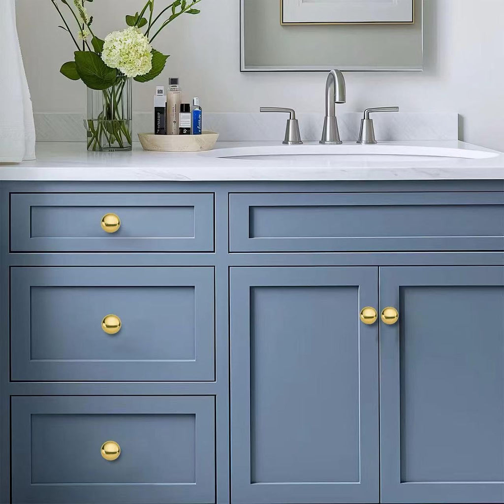 Unlacquered Brass Classic Knobs Cabinet 5 Pack 1-1/4 inch Diameter Round Knobs Cabinets,Bathroom Dressers