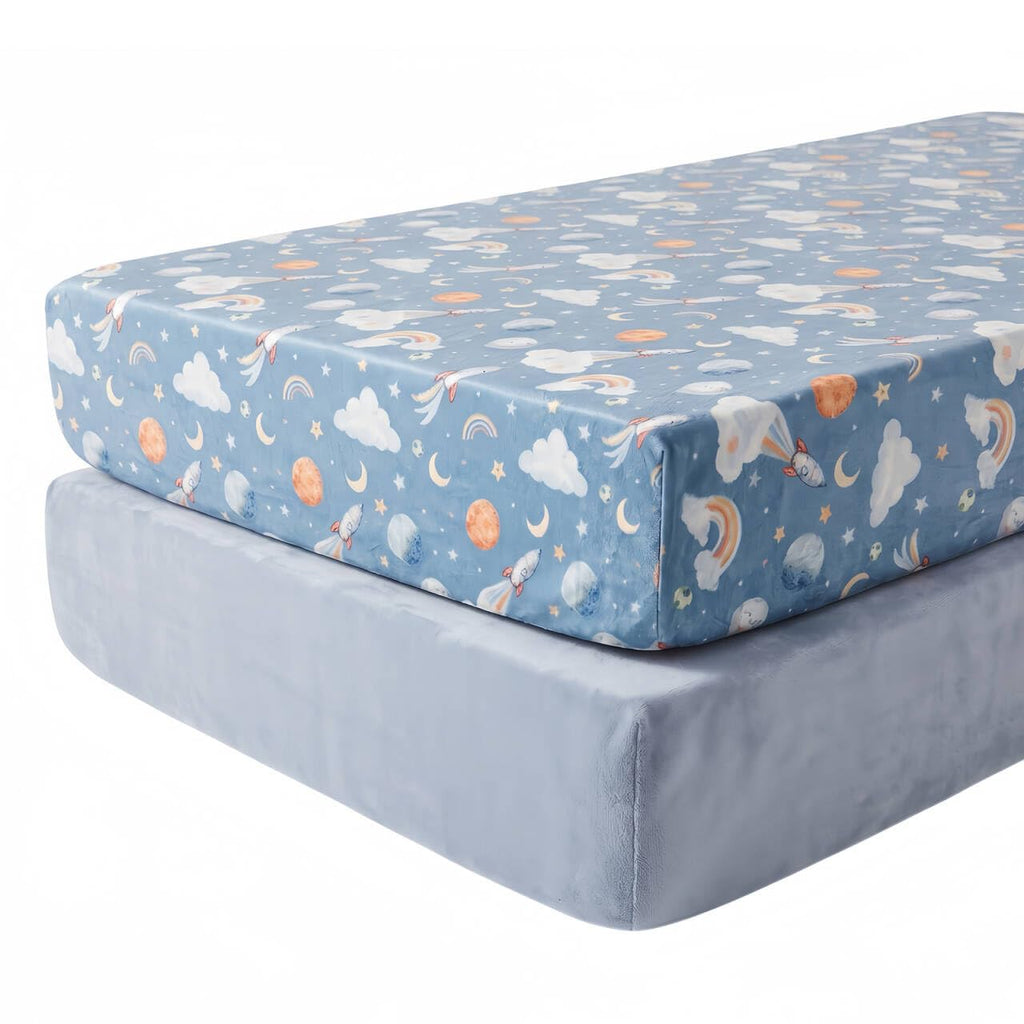 2 Pack Flannel Fleece Crib Sheets, Space
