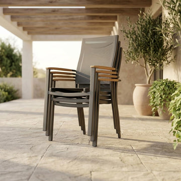 Franklin 4-Piece Aluminum Patio Dining Chairs | 100% Teak from Indonesia Armrests | Ideal for Outdoors and Indoors