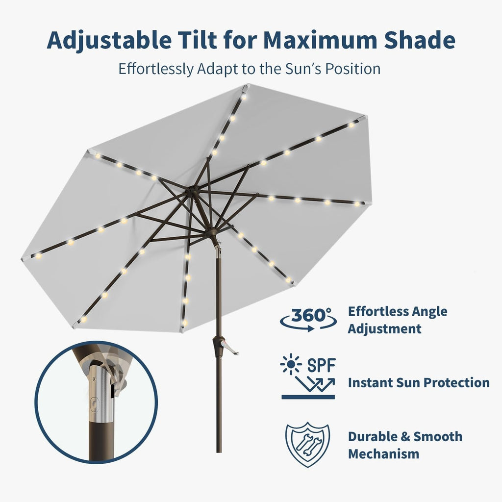 9FT Solar Umbrella 32 LED Lighted Patio Umbrella Table Market Umbrella w/Tilt and Crank
