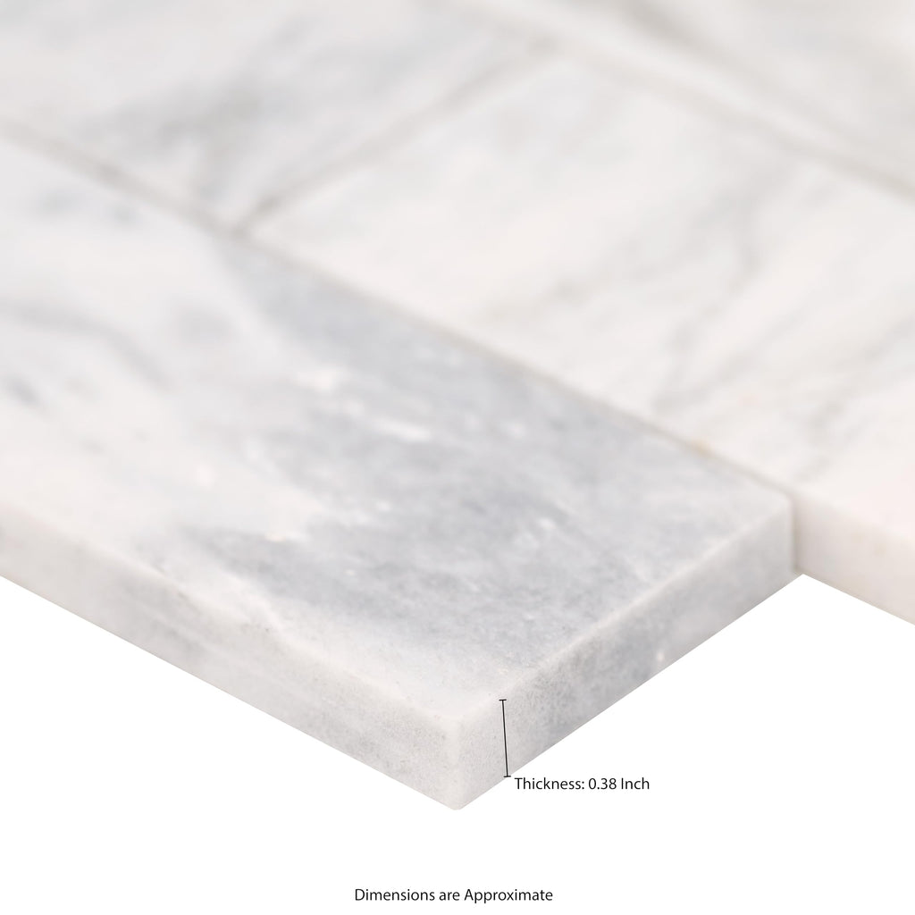 Mesh Mounted Marble Subway Tile | Capri Blue | 11.81" x 11.81"