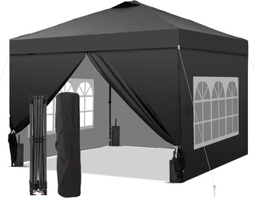 10x10 Pop Up Canopy Tent with 4 Sidewalls, Easy Set up, Outdoor Silver Coated Beach Gazebos, Carpas with 4 Sandbags