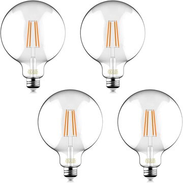 60W Equivalent Dimmable 5.5W Decorative Globe Vintage LED Edison Filament Bulbs, 500 lumens, Clear Glass, 2700K Soft (4PCS)