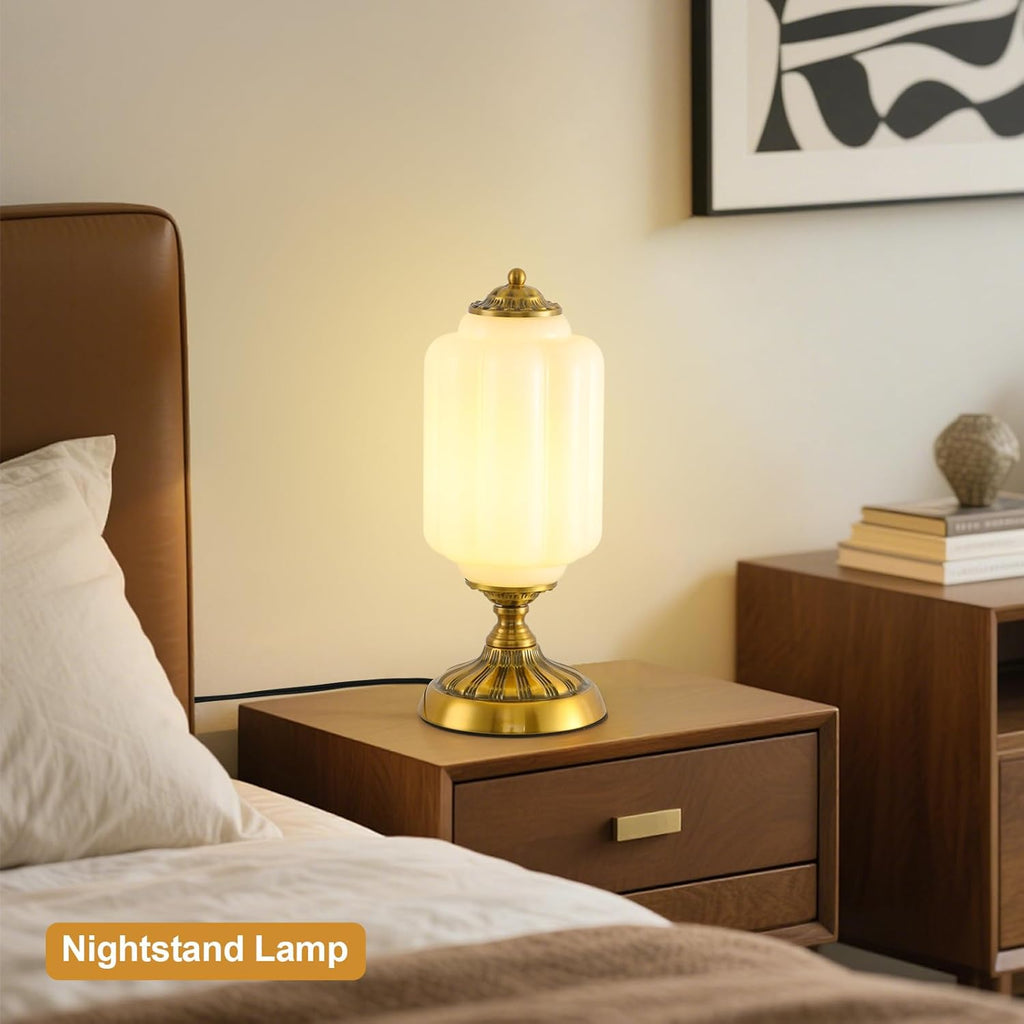 Vintage Milk Glass Table Lamp, Art Deco Mid Century Modern Bedside Lamp, Bedroom Nightstand & Living Room Essential