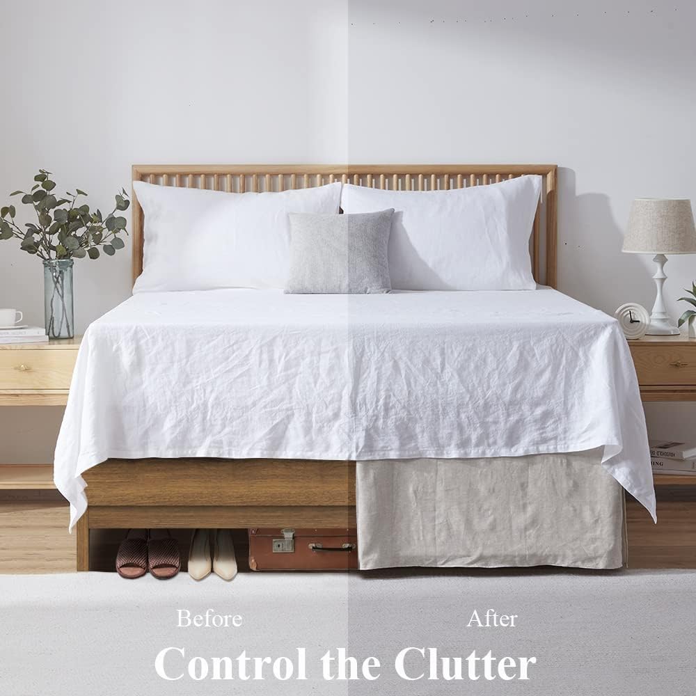 Belgian Linen Bed Skirt with Classic 14 inch Tailored Drop Dust Ruffle, Easy Fit Breathable Premium Natural Flax