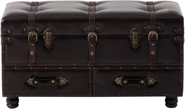 Vintage Storage Bench, Upholstered Wooden Ottoman Chest Box, Brown