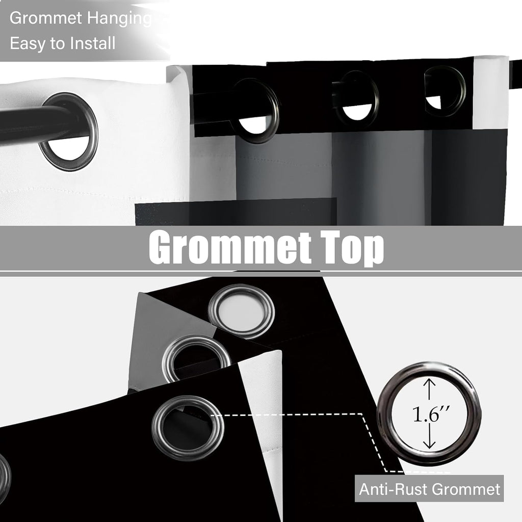 Black Grey 100% Blackout Curtains for Bedroom 2 Panels Set White Grey Modern Abstract Geometric Black