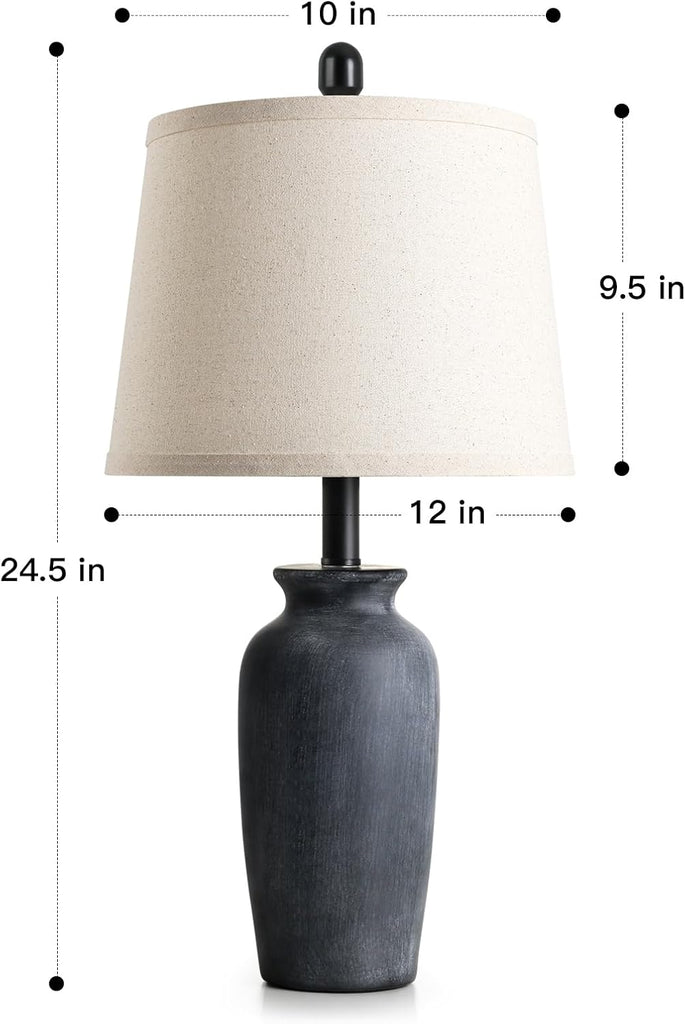 24.5" Farmhouse Jar Ceramic Table Lamps, Vintage Rustic Bedside Nightstand Lamps with LED Bulb