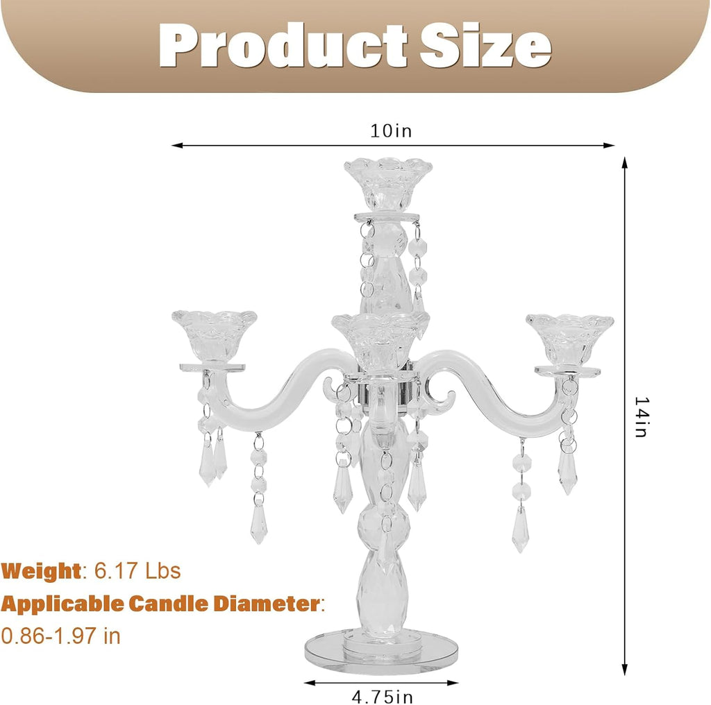 5 Arm Crystal Candle Holder Modern Clear Candlestick Holders Vintage Candelabra Centerpieces for Tables Candle