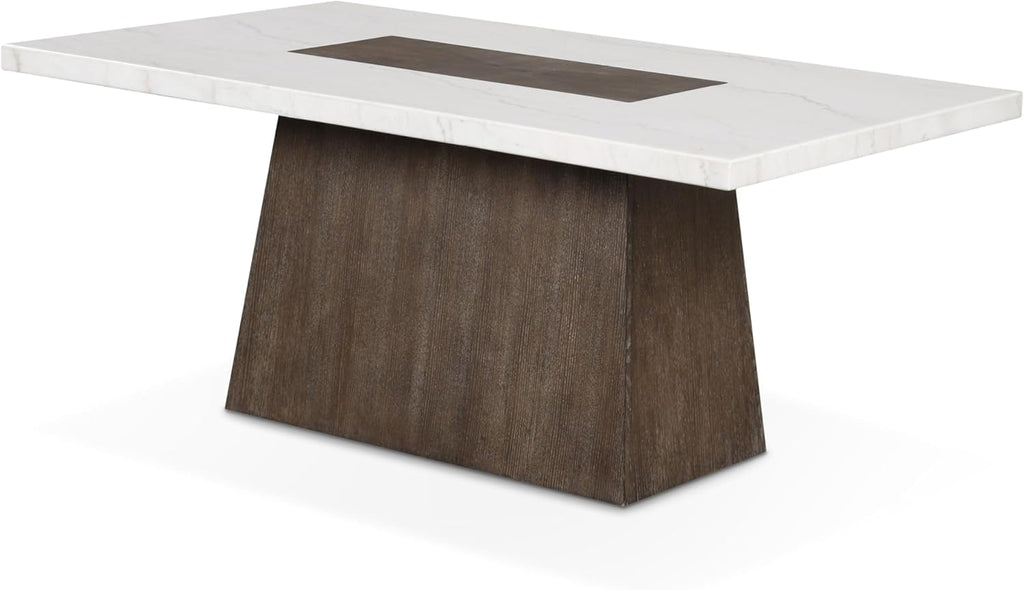 Rafferty Modern Solid Wood 70-inch Rectangle Dining Table with Genuine White Marble Tabletop and Tapered Pedestal
