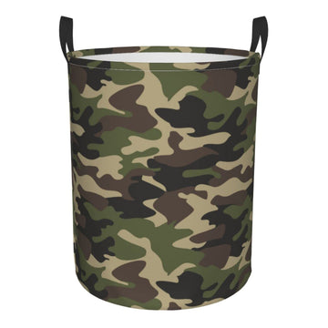 62L Round Laundry Hamper Camouflage Pattern Storage Basket Waterproof Coating Green Camo Organizer Bin Clothes Toys