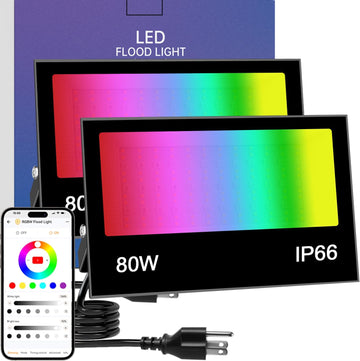 LED Flood Light Outdoor, 80W RGB Color Changing Smart Floodlights 2700K 8000LM Warm White & 16 Million Colors, RGBW