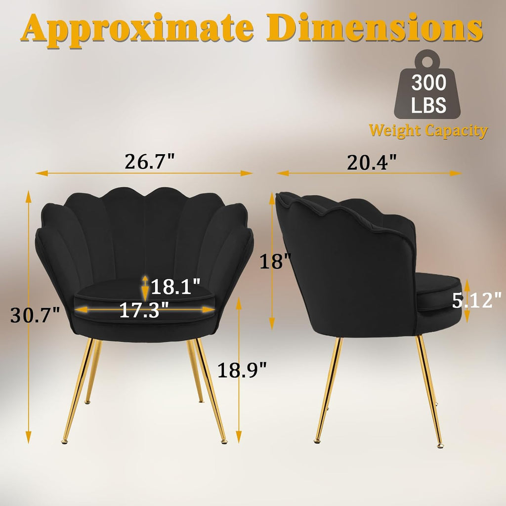Accent Chairs Set of 2 , Velvet Upholstered Makeup Room Vanity Chair with Back, Golden Metal Legs Small Accent Side