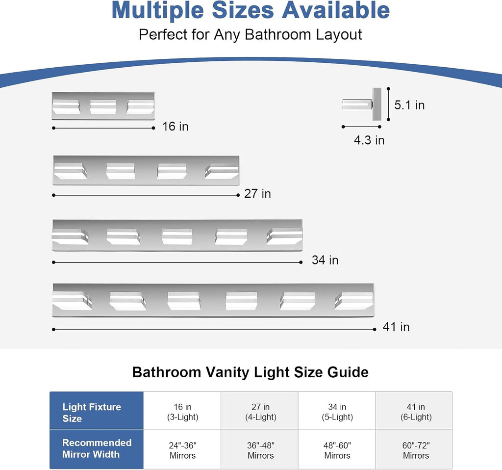 Modern LED Stainless Steel Chrome Acrylic Bathroom Lights Fixtures 3-Light | Wall Lighting,Vanity Lights Over Mirror