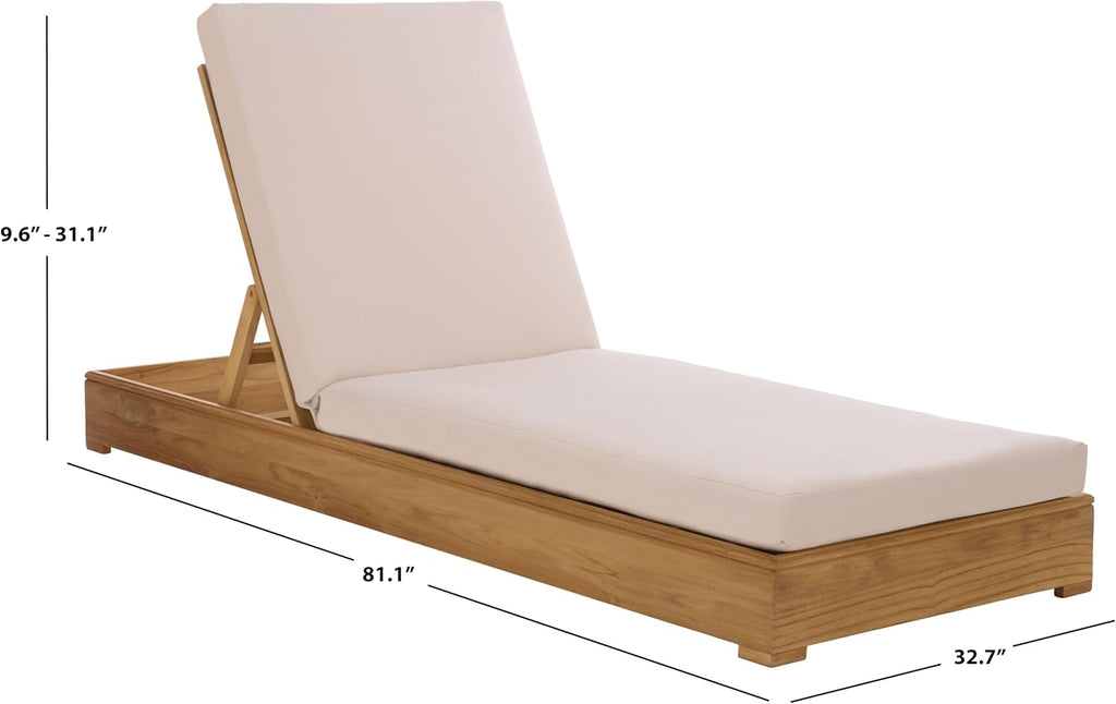 Patio Furniture Collection - Montford Brazilian Teak Chaise Lounge with Beige Cushions, Adjustable