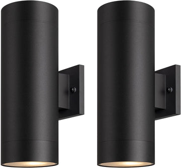 14" Modern Outdoor Porch Light Patio Light in 2 Lights with Aluminum Cylinder and Tempered Glass Cover Waterproof Wall Sconce 2 Pack (Matte Black)