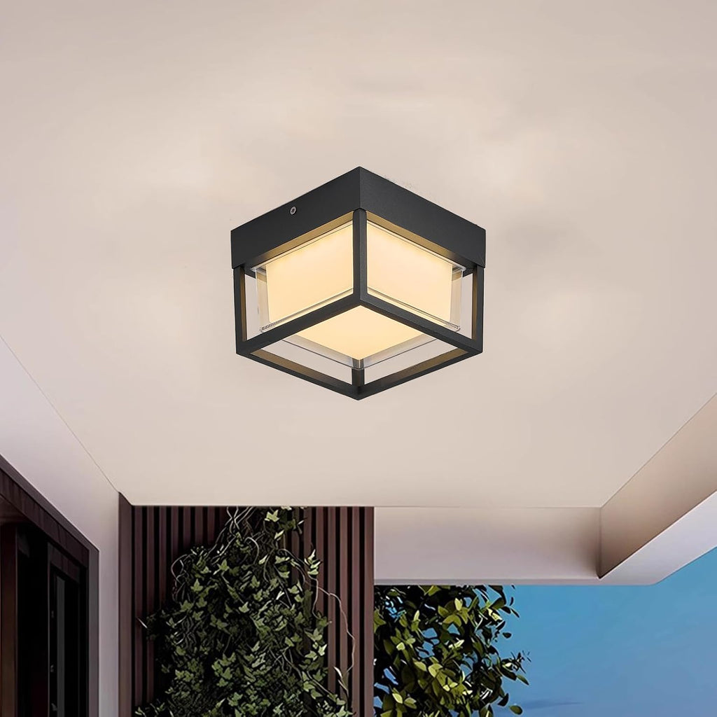 Outdoor Ceiling Porch Light LED Flush Mount for Wall or Ceiling, Square Exterior Wall Lamp for Front Porch,Garage