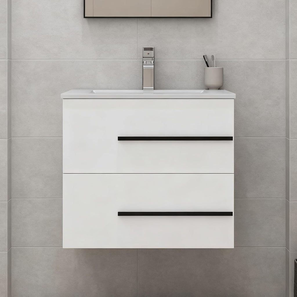 24 Inch Floating Bathroom Vanity with Ceramic Sink, Modern Wall-Mounted Single Sink Cabinet, White