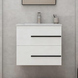 24 Inch Floating Bathroom Vanity with Ceramic Sink, Modern Wall-Mounted Single Sink Cabinet, White