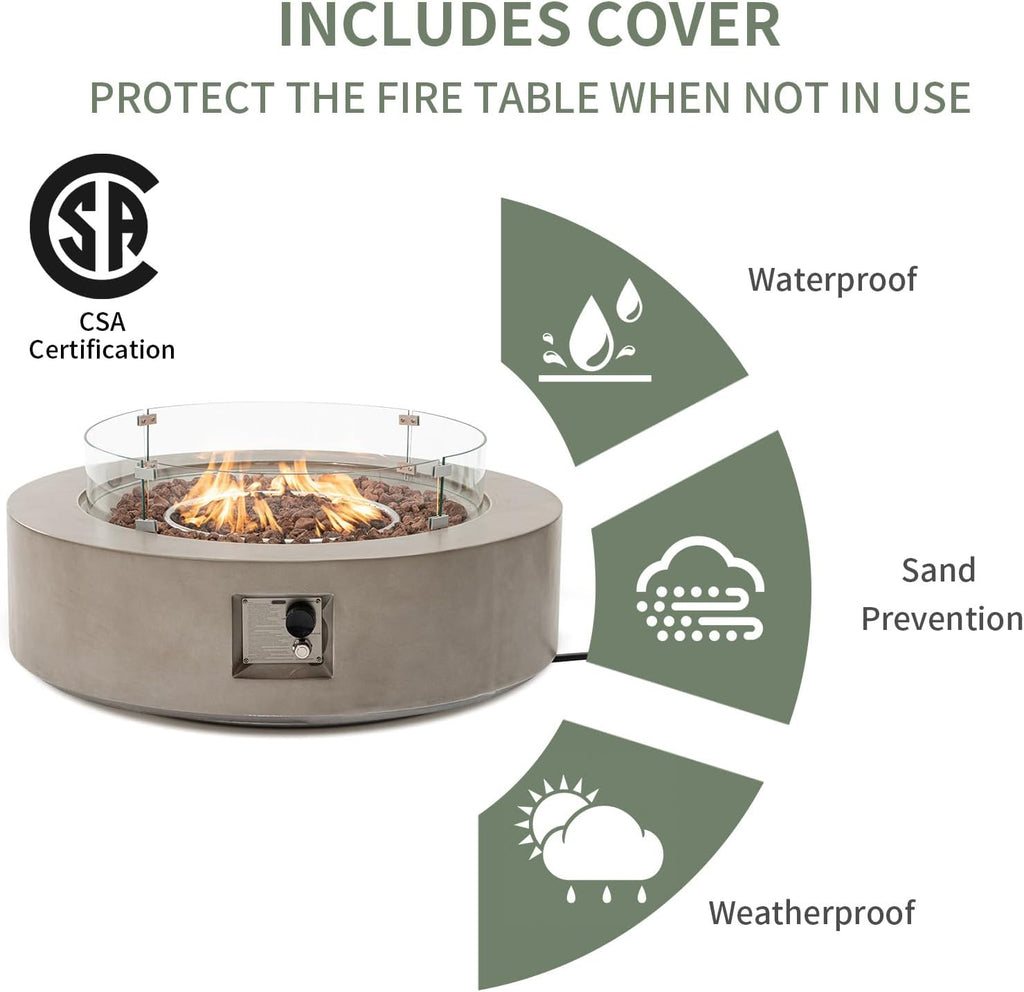 2-Piece Outdoor Propane Firepit Table Set w Tank Table, 42" Fire Table Certified, 50,000 BTU w Gray Round Base,Wind Guard and 16 inches Tank Side - Image 4
