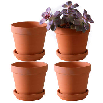 Large Terra Cotta Pots with Saucer- 4-Pack Large 6.3'' Orchid pots with Holes, Clay Ceramic Flower Pot Planters with