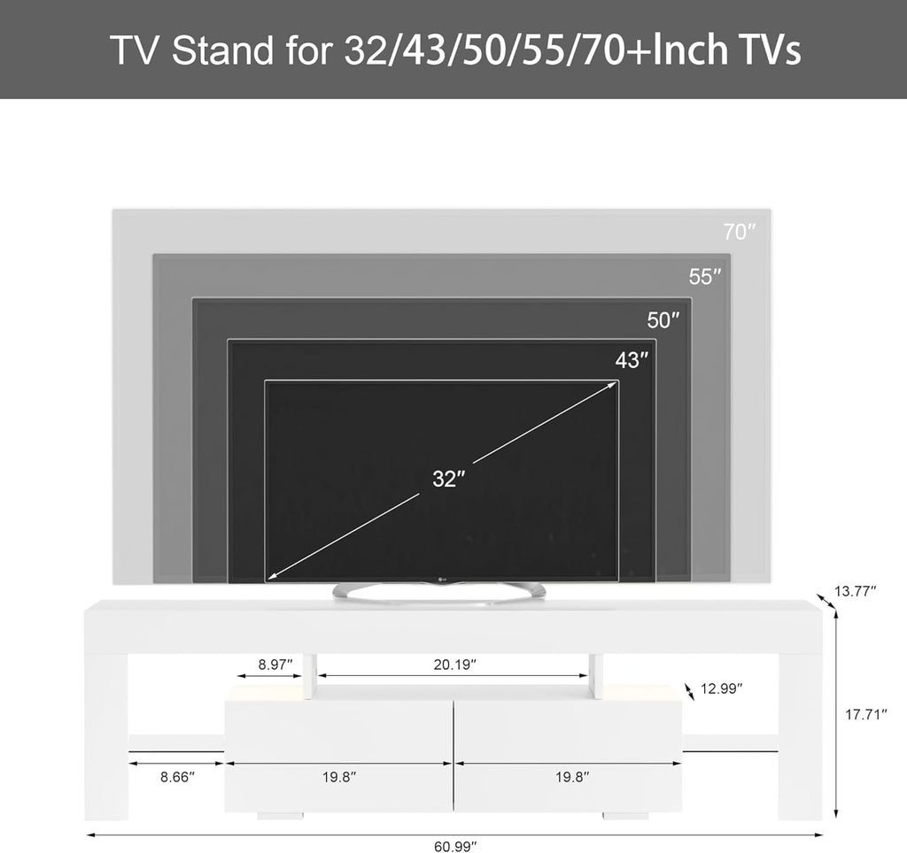TV Stand with LED Lights, Modern Entertainment Center Media and Open Shelf Console Table Storage Desk with 1 Drawer