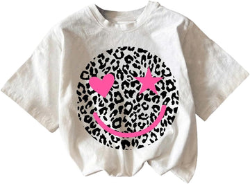 Girl's Leopard Graphic T Shirt Crew Neck Short Sleeve Tee Shirts