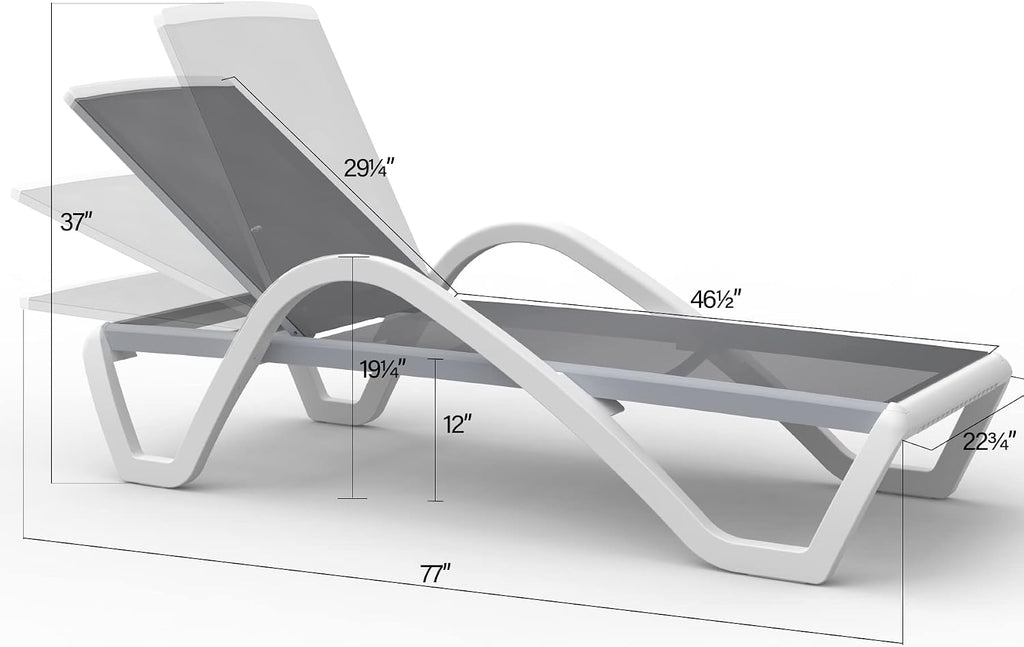 Outdoor Lounge Chair, Aluminum Patio Chaise Lounge with 5 Position Adjustable Backrest and Wheels, All Weather