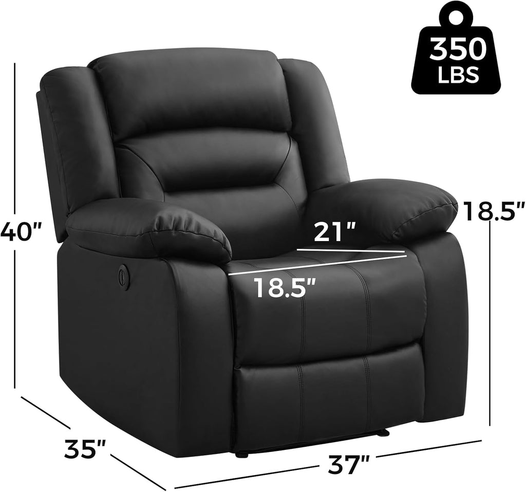 Classic Power Recliner Chair, Faux Leather Oversized Electric Overstuffed Reclining Chair with Soft Cushion and Back