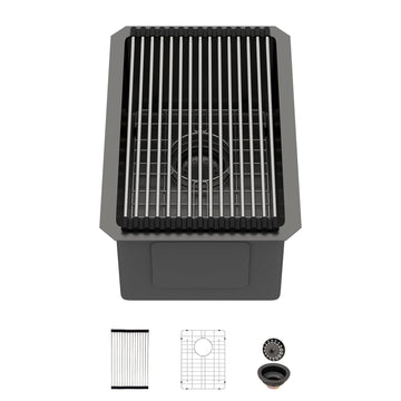 Black Undermount Bar Sink, 12 inch Stainless Steel Prep Sink 12x18x8
