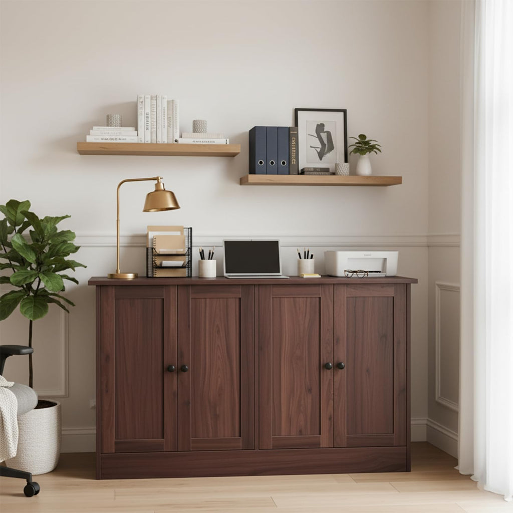Rustic Brown Buffet Cabinet with Storage, 49" Farmhouse Kitchen Sideboard with 4 Doors, Industrial Coffee Bar Cabinet