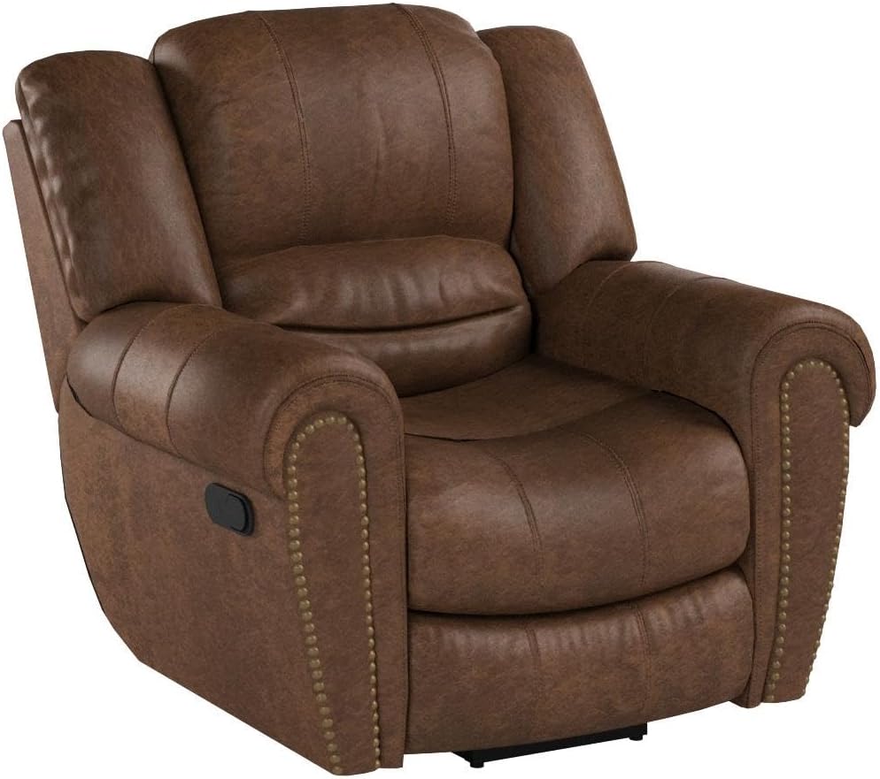 Leather Recliner Chair, Classic and Traditional Manual Recliner Chair with Comfortable Arms and Back Single Sofa