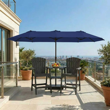 15FT Large Patio Umbrella with Base Included, Double Sided Outdoor Market Umbrella with Flexible Fiberglass Ribs